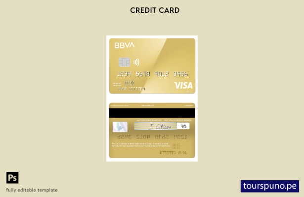 listo para imprimir plantilla de tarjeta visa oro del Banco BBVA de Portugal